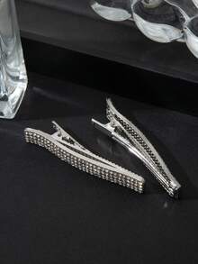 2pcs Crystal Rhinestone Invisible Hair Clips, Suitable For Festivals, Daily Wear, And Parties - Silver - View 4