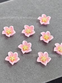 10个装夜光花朵美甲饰品，3D树脂花朵美甲装饰，中心镶嵌珍珠，发光美甲宝石，适用于DIY美甲 - 彩色 - 查看 9