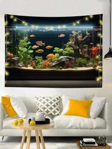 1pc Fish Tank Printed Tapestry, Modern Polyester Square Wall Hanging For Room Living Room Bedroom Decoration, Flag For Room, Room Decor,Wall Decor, Wall Art ,Home Decor ,Room Stuffs, Flags For Room, Wall Tapestry,Room Decor,Flags,Tapestry For Bedroom,Living Room Deccor,Wall Deocr,Tapestry, Wall Tapestry, Wall Hanging, Boho Tapestry, Wall Decor, Wall Art, Bohemian Tapestry, Mandala Tapestry, Floral Tapestry, Vintage Tapestry, Bedroom Tapestry, Living Room Tapestry, Aesthetic Tapestry, Rustic Tapestry, Farmhouse Tapestry, Nature Tapestry, Fabric Wall Hanging, Art Tapestry, Lightweight Tapestry, Decorative Tapestry, Ocean Core Aesthetic, Surrealist Art Backdrop, Marine Life Tapestry, Vibrant Wall Banner, Unique Apartment Accents - 1PC - View 3