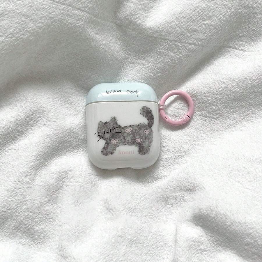 Ốp tai nghe hình mèo xám mũ xanh dương + vòng hồng, tương thích với Apple Pro3/Pro2/4/3/2, ốp tai nghe thời trang dành cho nữ, ốp tai nghe tối giản, ốp tai nghe Apple, vỏ bảo vệ tai nghe Apple - trắng - Xem 1