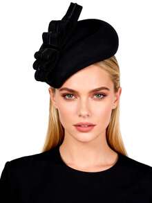 Black Wool Felt Fascinator Hats For Ladies Women Wedding Bride Elegant Tea Party Dress Formal Church Cocktail Hat With Bow - A - View 2