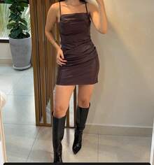 Women's PU Leather Dress - 鏽棕色 - 查看 1