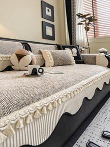 1件柔软绒面沙发套，简约纯色3D设计，宠物友好，防污防刮，适合所有季节，包括圣诞节和新年，可机洗，适用于1/2/3/4人沙发 - 米色 - 查看 4