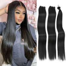 26 pulgadas Moño de cabello liso largo 3 en 1, pieza de cabello de doble capa y extensión de cabello trenzado a ganchillo, moño de cabello natural mixto original a ganchillo para coser en el cabello para mujeres - S1 - Ver 11