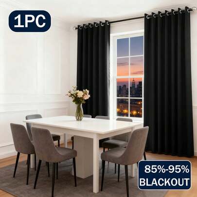 Bộ 1/2 rèm cửa polyester màu trơn, cản sáng, cách nhiệt, thích hợp cho nhà bếp, phòng ăn, phòng khách, phòng ngủ, phòng học, màu đen hoặc xám đậm.