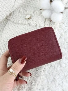 男女通用灰色身份证信用卡夹钱包，26个卡位，PU皮革防盗轻便便携现金硬币身份证钱包，适合女性、男性、学生使用，迷你钱包，小巧可爱，夏季旅行必备 - 酒紅色 - 查看 6