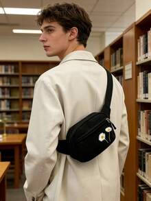 男士黑色雏菊胸包休闲尼龙斜挎包，适合日常旅行和音乐节 - 彩色 - 查看 4