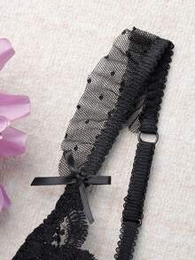 2 piezas Conjunto de lencería sexy con bordado floral para mujeres - Negro - Ver 7