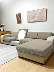 1pc Solid Color High Elastic Removable & Washable Sofa Seat Cushion Cover, Suitable For Living Room Polyester Sofa Seat & Back Cover - Khaki - View 4