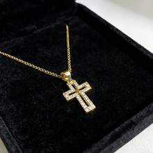 1 chiếc dây chuyền hình thánh giá rỗng tinh tế, kiểu dáng tối giản, đính đá Cubic Zirconia, quà tặng trang sức cho bạn gái. - Dây chuyền - Xem 6