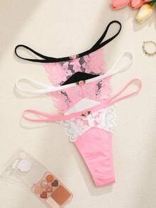 3 chiếc quần lót dây cotton phối ren dành cho nữ - Nhiều màu - Xem 3