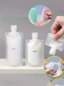 Bộ 1 túi đựng mỹ phẩm và sữa dưỡng thể di động, kèm chai silicon du lịch, túi hút chân không đựng dầu gội, mỹ phẩm có vòi đứng tái sử dụng, túi đựng rỗng có thể đổ đầy lại, chai du lịch chống rò rỉ, dùng để đựng dầu gội, mỹ phẩm và sữa dưỡng thể, đồ dùng cần thiết khi đi du lịch, đồ dùng ký túc xá, quà tặng tựu trường. - Nhiều màu - Xem 7