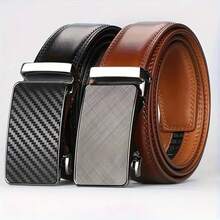 Men's Genuine Leather Ratchet Belt - Adjustable Automatic Buckle, Alloy Buckle, High-Quality Leather Patchwork, Suitable For Autumn/Winter, Casual, Outdoor, Sports, Vacation, Graduation Gift, Birthday Gift, Daily Wear - DL70 71 - 查看 2