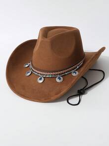1 Stück beiger Kunstsuede Cowboyhut, klassische Cowboyhut Struktur - hoher Kopf (mit charakteristischer eingedrückter Spitze) + breite Krempe (leicht nach oben gebogener Krempenrand, typisches Western-Hutdesign), klare Silhouette. Windbeständiges Design: Verstellbare Windschnur unter der Krempe. - Zylinder - Übersicht 10