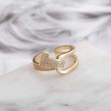 1 pieza Anillo abierto minimalista de cobre con forma de T elegante y de moda para mujeres - A - Ver 8