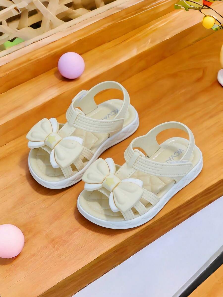 Giày sandal hở mũi đính nơ lấp lánh dễ thương cho bé gái, thoáng khí, chống trơn trượt, thích hợp cho kỳ nghỉ biển. - trắng - Xem 1