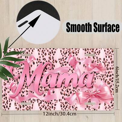 Mom License Plate Frame - Pink Bow & Leopard Print Design, Waterproof Aluminum Car License Plate Frame With Mom Lettering - Suitable Sedans, Trucks, SUVs - Elegant Mother, Vehicle Decoration, Truck Owners, Truck Drivers