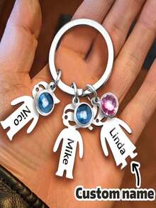 Personalized Stainless Steel Family Name Keychain, Inlaid With 5 Birthstones - Engraved Gift, Ideal Choice For Friends And Family. - Multicolor - View 2