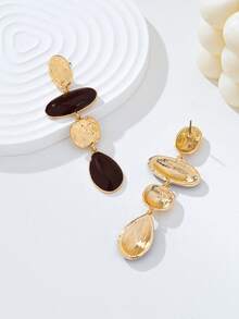 1 Par de Brincos Vintage Elegantes Assimétricos Geométricos de Esmalte Pendurados para Mulheres, Acessório de Joalheria Sofisticado Adequado para Uso Diário, Encontros, Festas, Férias, Formato de Rosto Lisonjeiro - Café - Visão 4