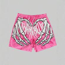 Quần short nam cỡ lớn thời trang họa tiết Hawaii có dây rút và in hình đầu lâu, thích hợp cho bãi biển, hồ bơi và kỳ nghỉ, nhanh khô. - Hồng - Xem 6
