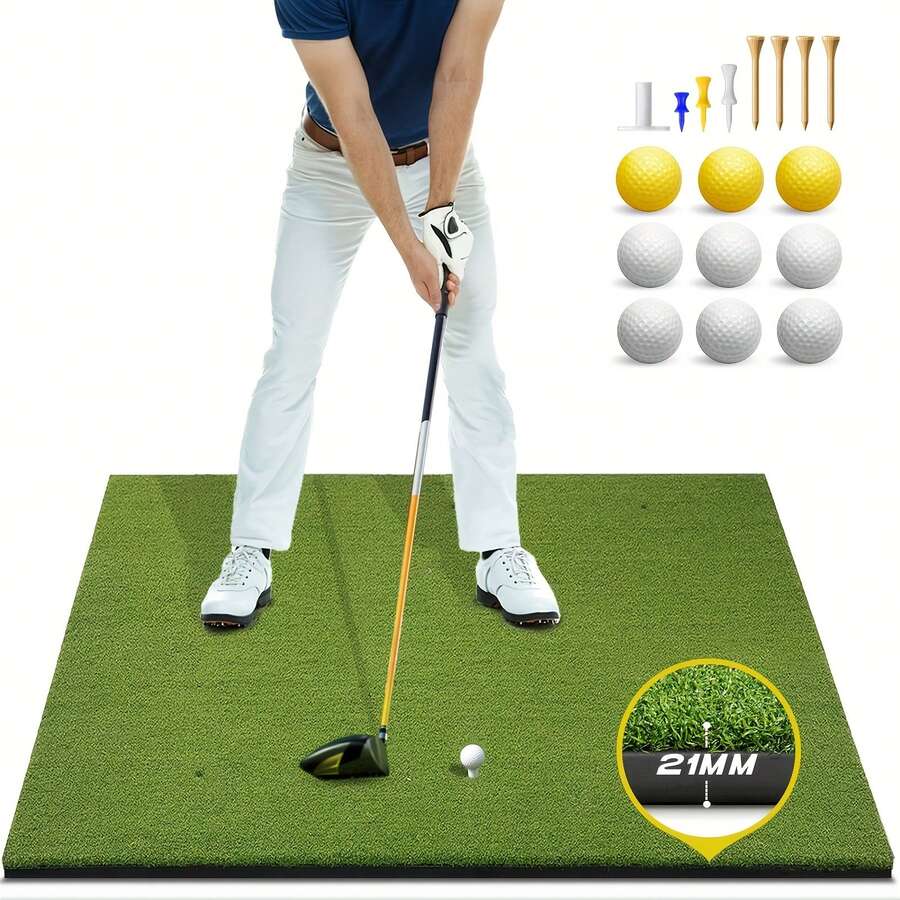 Golf Mat, 5x3ft Stander-21MM Artificial Turf Golf Hitting Mats Practice With 9 Golf Balls, 8 Golf Tees, Golf Hitting Training Aids For Backyard Driving Chipping Indoor Outdoor Training - Green - View 1