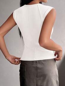 Women's Summer Clothes Tanktop Casual Ribbed Cap Sleeve Slim Fitted Knit Basic Cute Tops Tee Shirts Fashion Vacation White Clothes Tops For Women - trắng - Xem 3