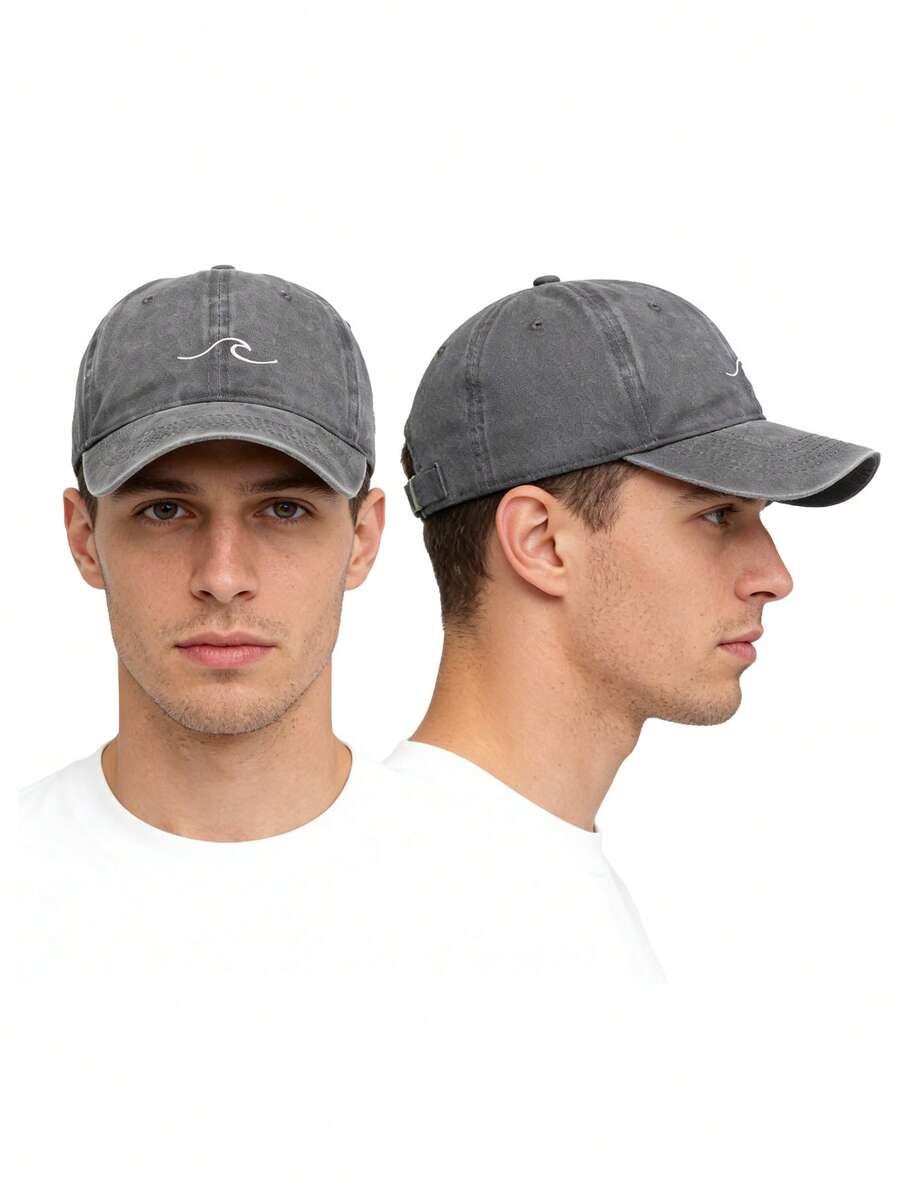 1 chiếc mũ lưỡi trai mới đã giặt, họa tiết sóng tối giản thêu, mũ unisex, mũ snapback đa năng dành cho học sinh. - mũ bóng chày - Xem 1