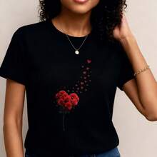 Camisetas casuales de manga corta para mujer, ideales para primavera y verano- 1pcs, 180Gsm, 100% Cotton - Negro - Ver 1