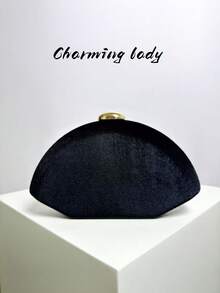 奢华丝绒迷你晚宴包，闪亮金属纽扣装饰，简约时尚手提包，适合正式场合、休闲场合、派对/婚礼/正式活动，是新娘晚宴/宴会礼服的完美搭配，也是优雅婚礼派对的最佳选择。 - 黑色 - 查看 1