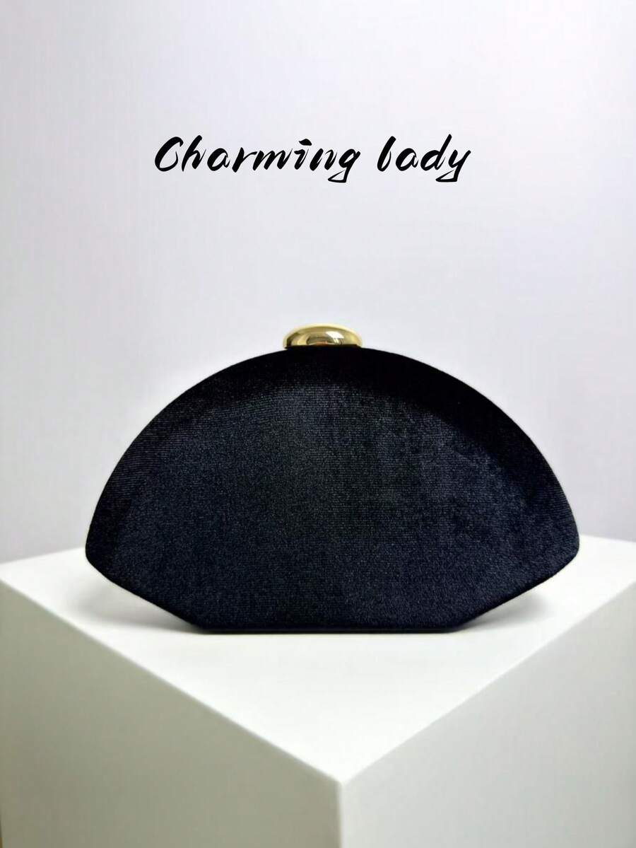 奢华丝绒迷你晚宴包，闪亮金属纽扣装饰，简约时尚手提包，适合正式场合、休闲场合、派对/婚礼/正式活动，是新娘晚宴/宴会礼服的完美搭配，也是优雅婚礼派对的最佳选择。 - 黑色 - 查看 1