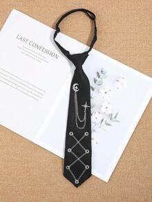 1件女士时尚水晶月亮星星金/银链可拆卸流苏黑色领结，适合宴会、派对、送礼、衬衫、学校服装、圣诞装饰等场合。 - 多色(月亮星星) - 查看 8