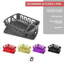 Torosqui Escurridor de Platos 1 Nivel Compacto Organizador con Porta Cubiertos Integrado Ahorra Espacio Plástico Resistente Fácil de Limpiar y Secado Rápido para Cocina Ordenada Gris Oxford - Oxford - Ver 5