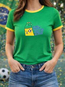 Brazil Women's BabyLook T-Shirt, World Cup Style, Comfortable, Reage Mulher, Brazil, BrasilCore, 100% Cotton - 綠色 - 查看 1