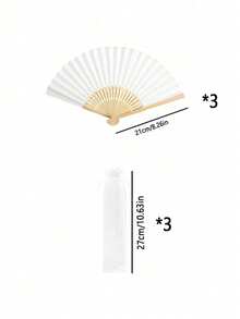 Elegant Folding Hand Fan Set, Includes Thank You Card And Gift Bag, Bride's Bamboo Hand Fan, Suitable As Bridesmaid Gift And Wedding Decor, Perfect For Parties, Events And Summer Accessories - White - View 11