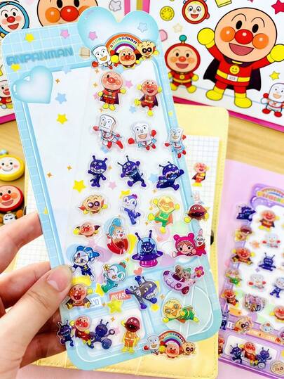 可爱贴纸，趣味闪亮浮雕装饰，3D趣味日系动漫贴纸，材质坚固，设计精致，自粘防水装饰贴纸，具有质感效果，营造完整装饰氛围，混色设计，不对称形状，防水装饰贴纸