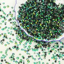 6000顆黑色底綠色平底樹脂水鑽珠，2mm 3mm 4mm 5mm 非熱黏平底圓形果凍樹脂水鑽，適用於珠寶製作、配件、鞋子裝飾、衣物點綴、包包裝飾 - 黑底綠 - 查看 5