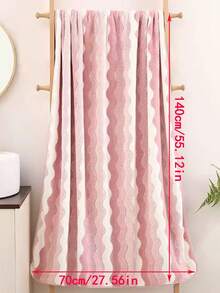 Minimalist Striped Coral Fleece Soft Absorbent Quick-Dry Bath Towel/Hand Towel For Home Use - Pink - View 4
