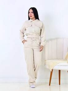 Women's Corduroy Velvet Set With Jacket And Pants - Comfort And Style - Màu be - Xem 2