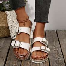Summer Beach Walking Sandals For Women Flats Dressy Comfortable Flats Slides Buckle Shoes Outdoor Travel - trắng - Xem 10