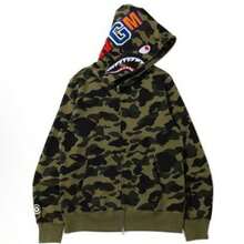 A Bathing Ape (BAPE) Men's Shark Full-Zip Hoodie – Iconic Camo Series, Multi-Color Options Available - Army Green - View 1