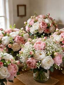 22pcs Artificial Peony Flowers With Stems, Baby's Breath Artificial Flowers, Suitable For Wedding Party Decor, Cake Decor, Home Living Room Dining Table Decor, Fake Plants, Autumn Decor, Room Decor, Desk Decor, Garden Decor, Home Decor, Back To School Supplies - Multicolor - View 10