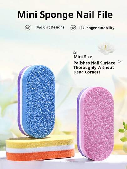 50 st nagelfilssvampar - färgglada mini-bedårande flerfärgade högelastiska dubbelsidiga nagelfilar för manikyrer