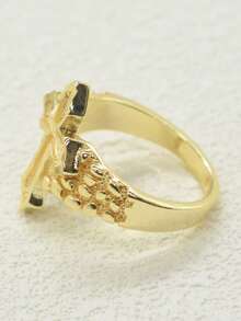 1 pieza Anillo chapado en oro de 14k con pepitas. Anillo de cruz para mujer. Anillo religioso lindo adecuado para uso diario. - Blanco - Ver 5