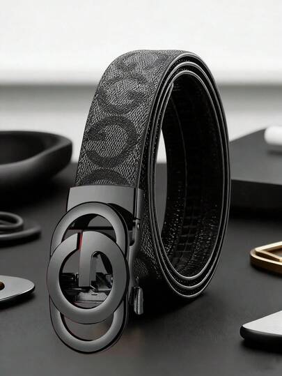 Cinturón de cuero casual de negocios con hebilla automática de aleación de lujo, esencial para hombres