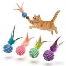 Pet Feather Toy Ball With Elasticity, Interactive Cat Toy Ball, 4 Colors Soft Feather Play Ball For Kitten Cats Indoor Playing - Random Color - View 3