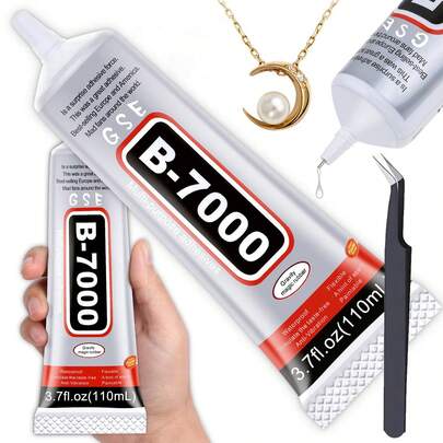 15/50/110ml B7000 Rhinestone Glue With Tweezers, Suitable For Handicrafts, 1.69 Ounces Transparent B-7000 Super DIY Glue, Transparent Industrial Adhesive, Suitable For Fabric, Mobile Phone Repair, Jewelry Production, Crystal Gemstone, Art Stone, Wood, Glass, School Supplies, Back-To-School Supplies