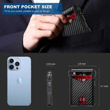Wallet Men, Mens Minimalist Wallet 9-13 Cards, Slim Compact Wallet With Money Clip & ID Window, RFID Blocking Up Card Wallet, Metal Aluminum Credit Card Holder Bifold Wallet - Carbon Fiber - View 7