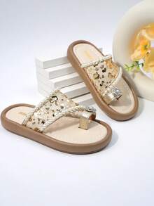 Dép lê hở mũi chống trượt mới cho bé gái mùa hè, dép lê trẻ em, giày dép đế dày thoải mái ngoài trời cho trẻ nhỏ/trung bình, dép công chúa lấp lánh cho bé gái, giày đi biển cho học sinh. - Vàng - Xem 6