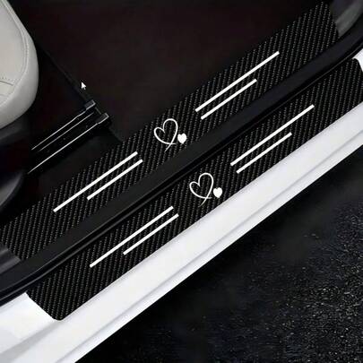 Bộ 4 miếng bảo vệ bậc cửa xe hình trái tim bằng sợi carbon - Chống trầy xước, chống va chạm, dễ lắp đặt, chống trượt, lắp đặt đàn hồi, bảo vệ mép cửa, phù hợp với mọi dòng xe, dải bậc cửa xe màu đen bền bỉ, phụ kiện xe hơi thời trang.