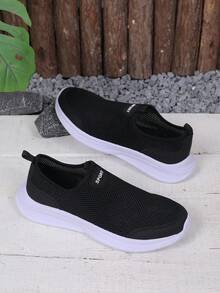 Plus Size Unisex Slip On Mesh Breathable Sneakers - Casual Sports Shoes With Non-Slip Thick Sole (Multi Color Options) - 黑色 - 查看 3